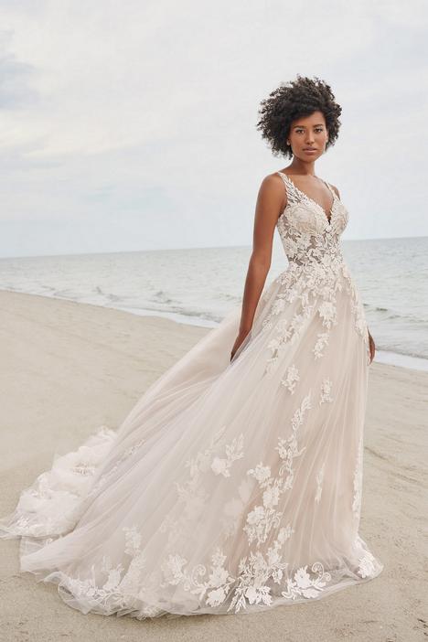 F211016 Rustic Embroidered Lace Wedding Dress with Illusion Neckline